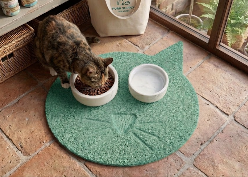 Cat Shaped Mat for Cat Food Bowls