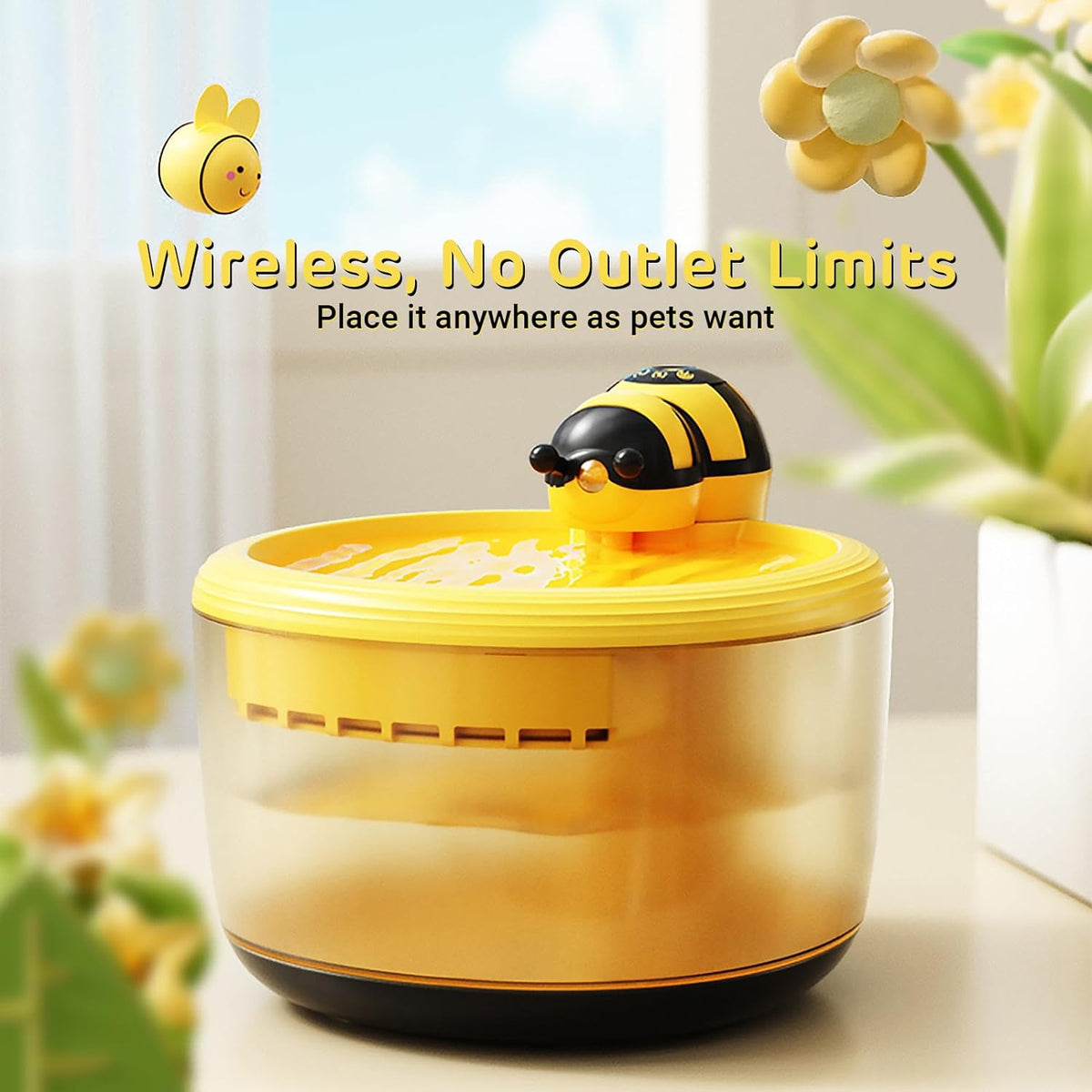 Smart Wireless Bee Fountain for Pets with Motion Sensor