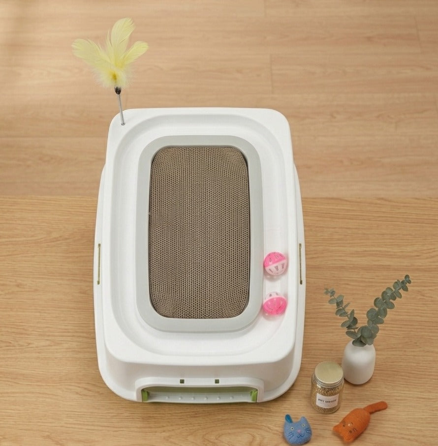 Cat Scratching Post And Cat Teaser Wand 2-in-1 Fully Enclosed Cat Litter Box