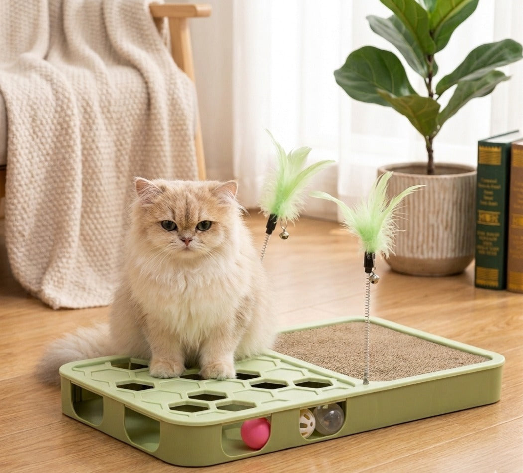 New Puzzle Interactive Toy Board For Cats With Scratching Board