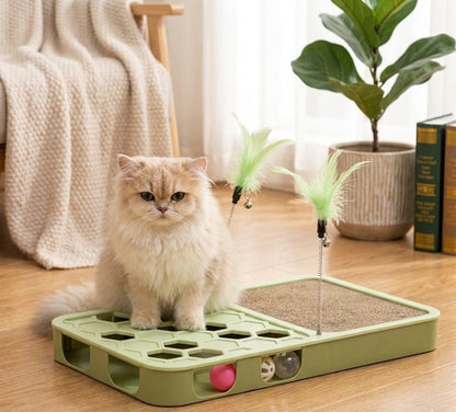 New Puzzle Interactive Toy Board For Cats With Scratching Board