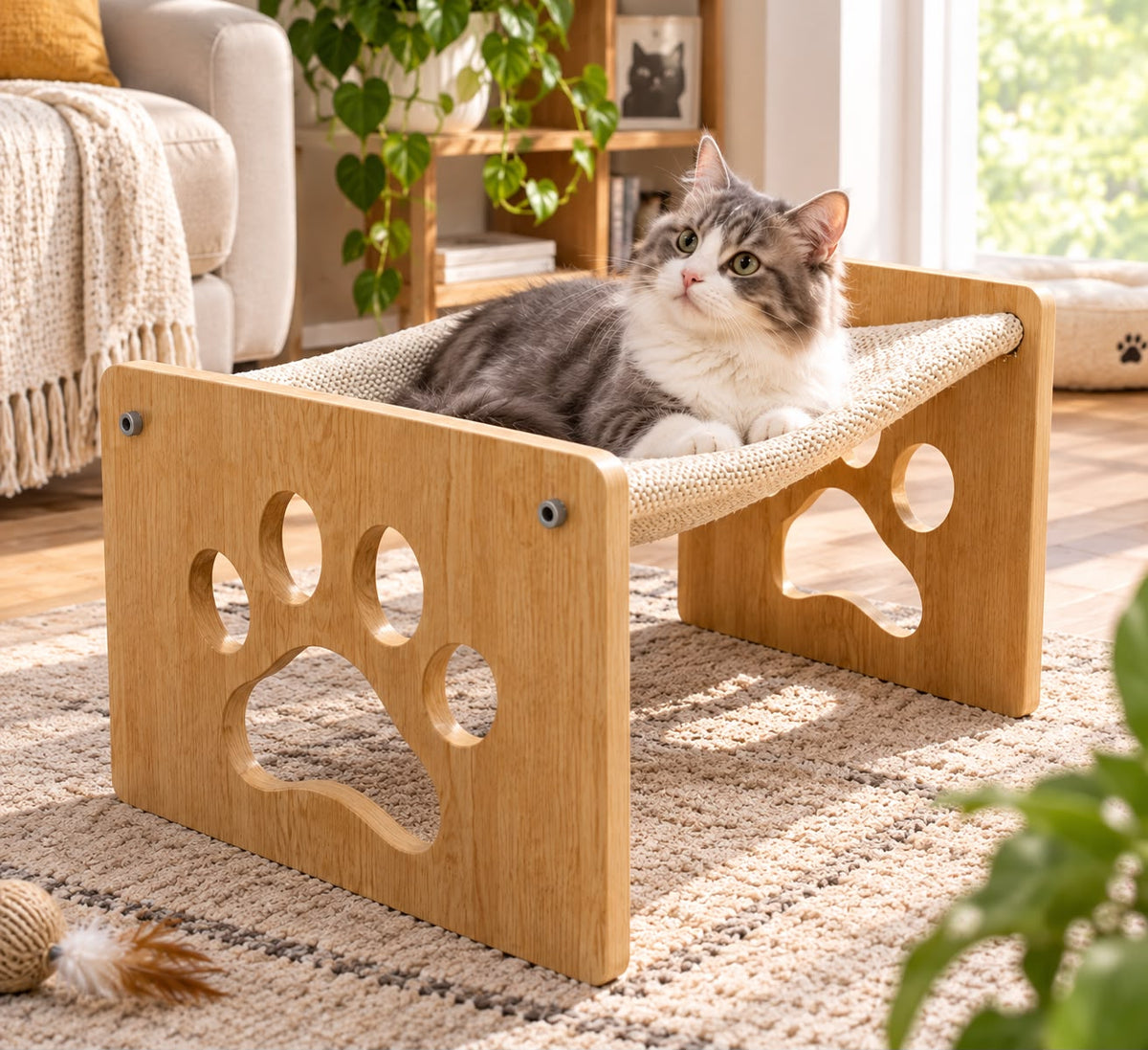Wooden Hammock Cat House & Scratcher